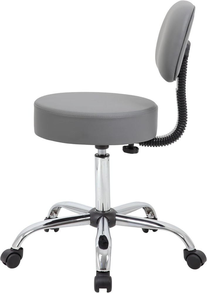 Ergonomic Adjustable Drafting Stool with Back Cushion - Grey & Chrome Finish