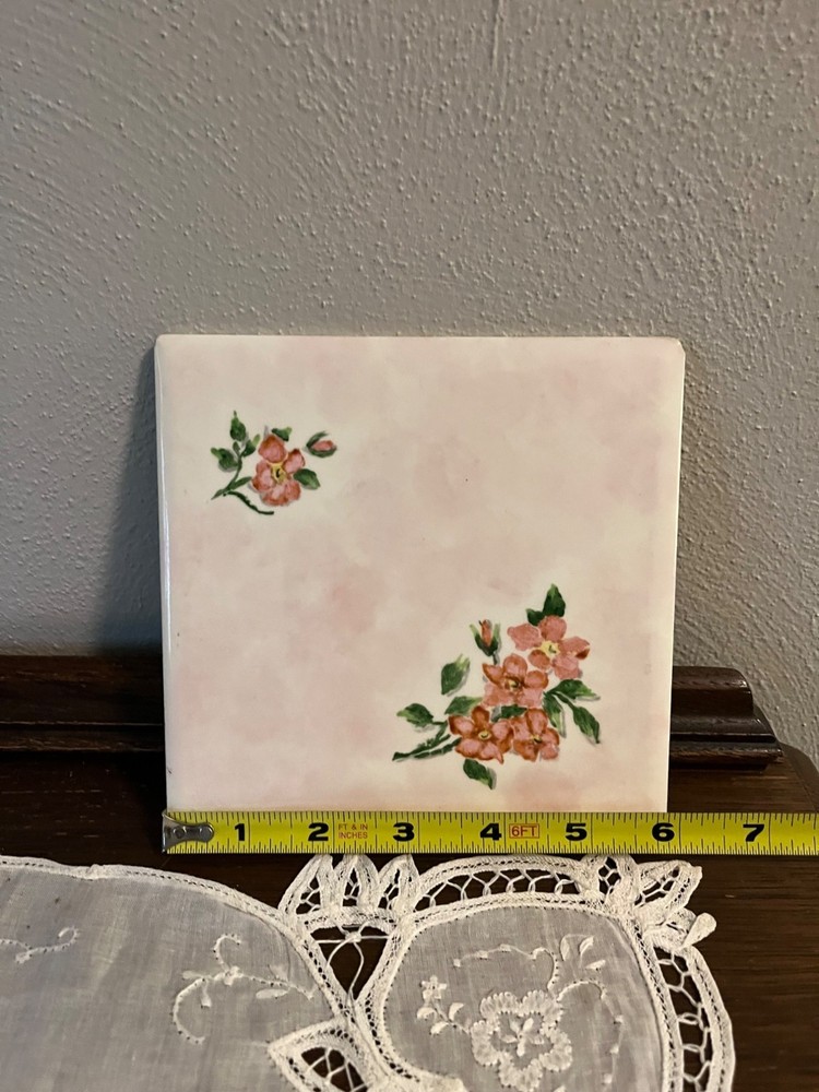 Vintage Handpainted Ceramic Tile with Roses