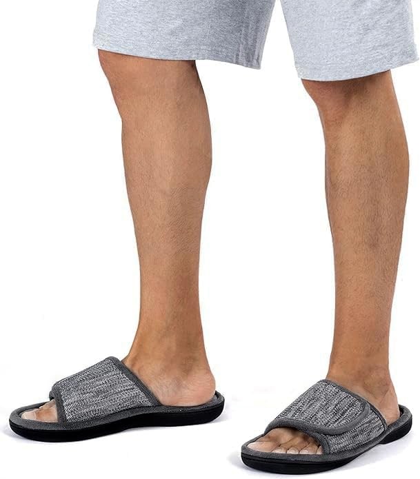 Men's Adjustable Wrap Memory Foam Slide Slipper 11-12 Grey