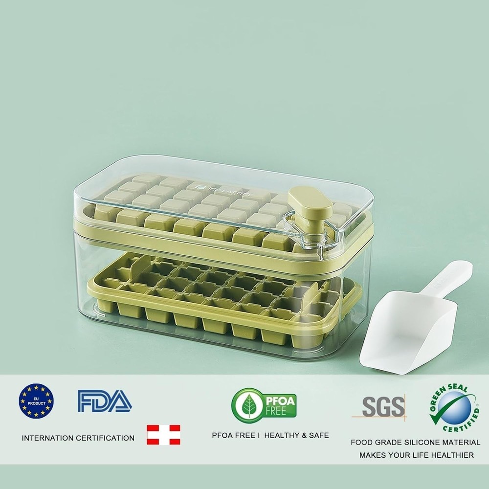 2-Layer Ice Cube Tray with Lid & Bin – BPA-Free Square Ice Cube Molds