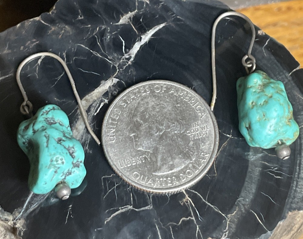 Sterling Silver Turquoise Chunk Dangle Earrings