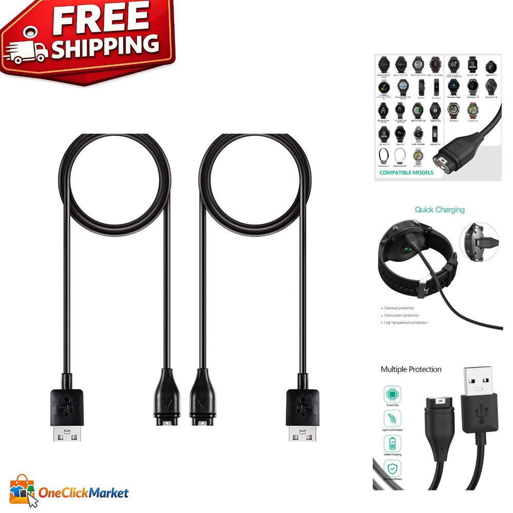 Durable Garmin Watch Charger Cable 2-Pack - High-Speed USB Compatibility