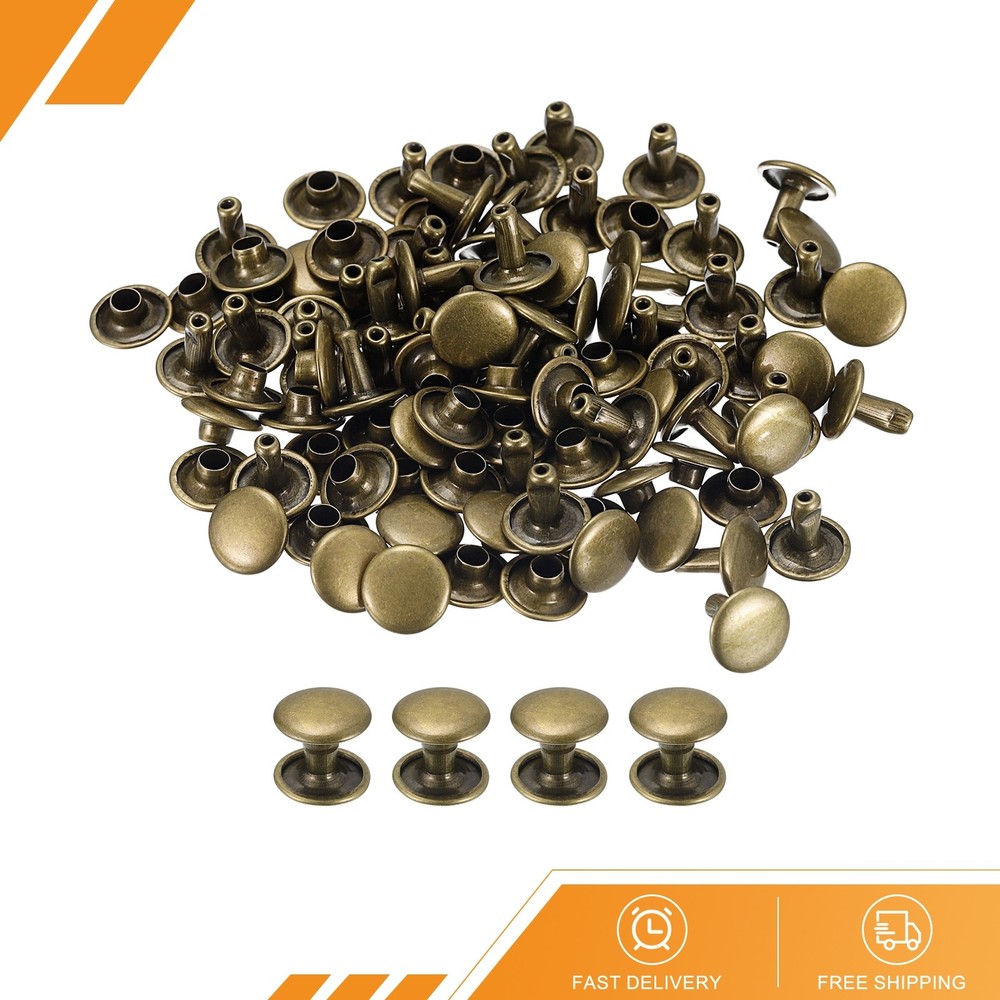 100 Set Leather Rivets 9mm Double Cap Rivets 8mm Height Studs Bronze