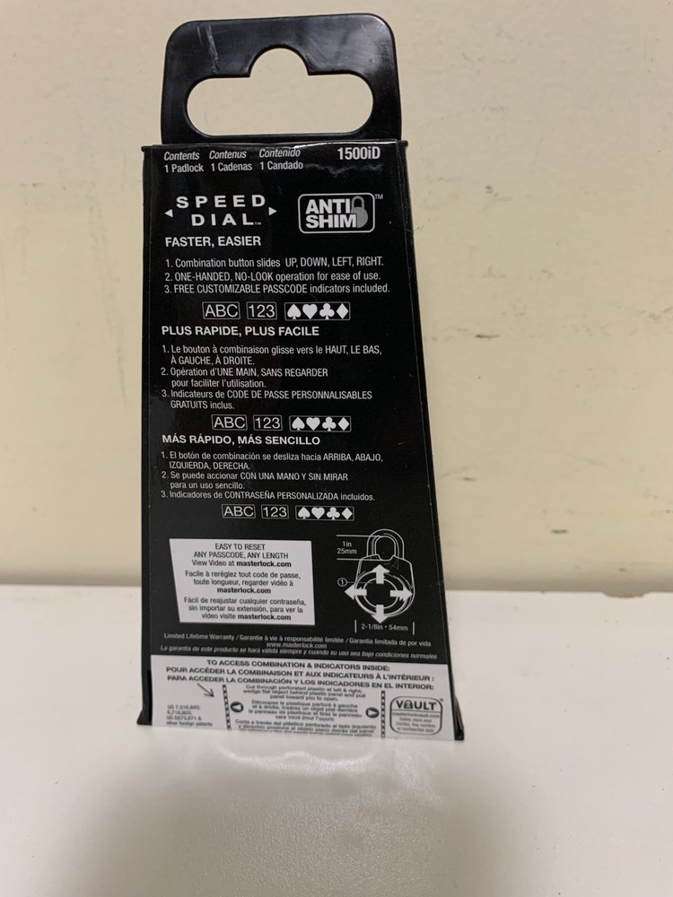 Master Lock 1500iD Speed Dial Resettable Combination Directional Movement BLUE