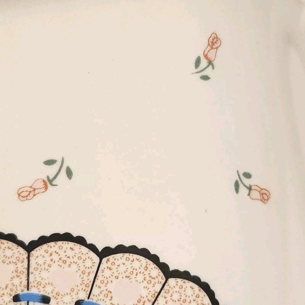 Vintage Ceramic Pitcher Vase Retro Fan Rose Pattern 6"