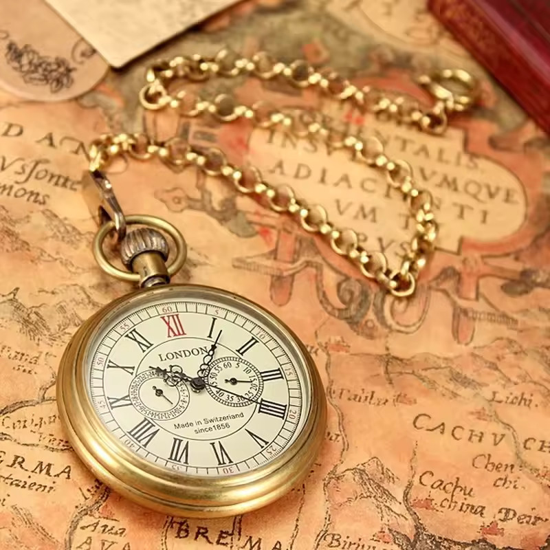 Vintage Solid Copper Mechanical Pocket Watch Hand-Wind 24-Hour/Seconds Subdials