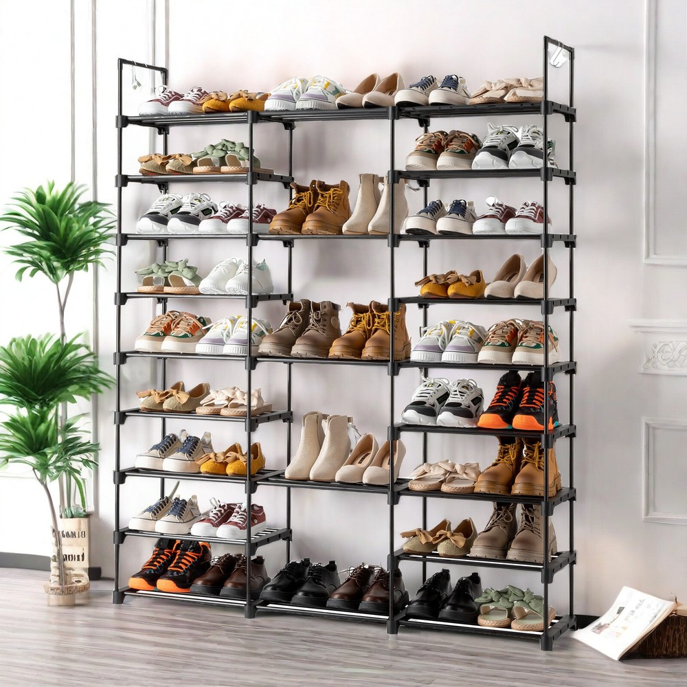 Black Modern Adjustable 9 Tiers Medium Shoe Rack,Stackable Assembly Shoe Shelves