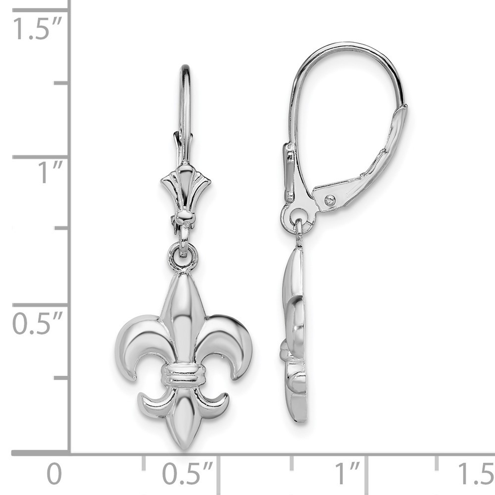 Sterling Silver Small Fleur de Lis Leverback Drop & Dangle Earrings 1.89gm