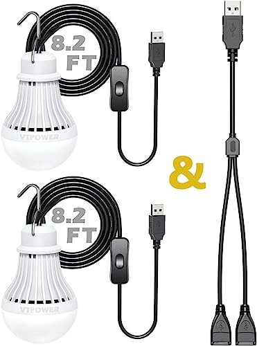 2 Pack USB Light Bulb, USB LED Camping Light Lantern, 8.2 ft Extra 5W 2PCS