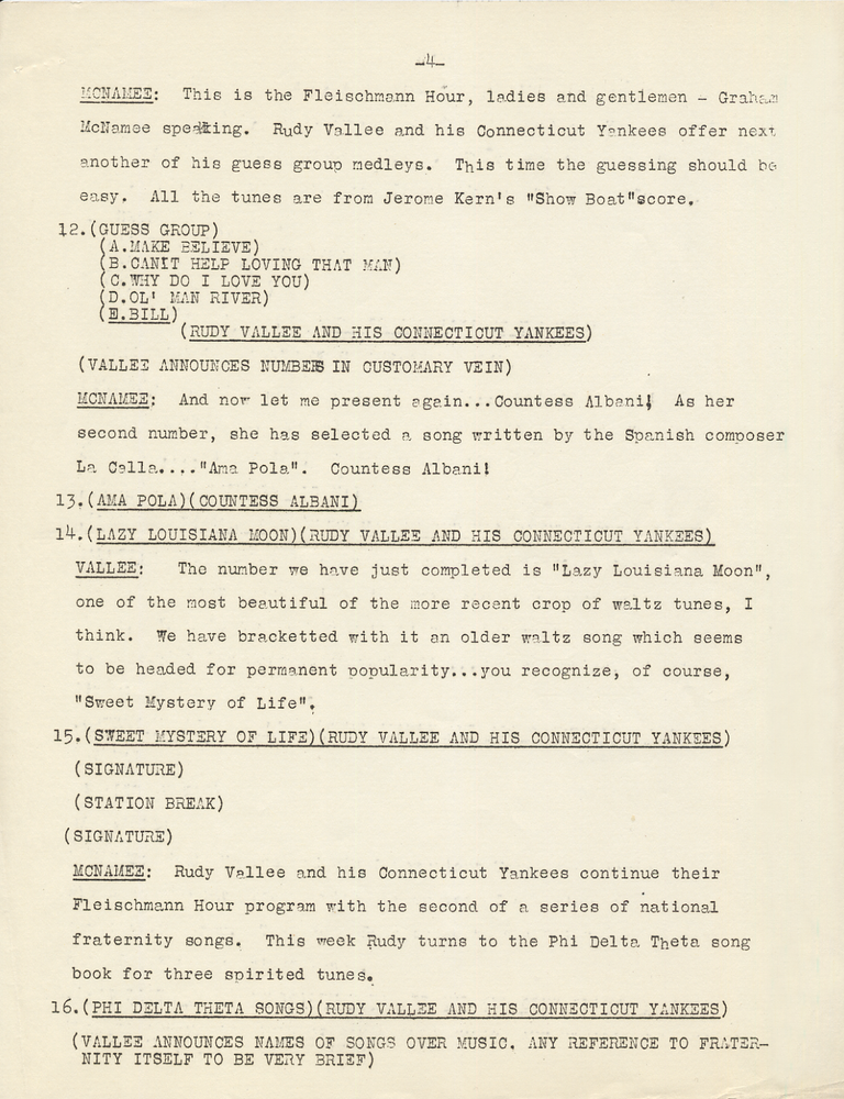 1930 FLEISCHMANN'S RADIO SHOW SCRIPT GRAHAM McNAMEE RUDY VALLEE w/ SIGNED CHECK