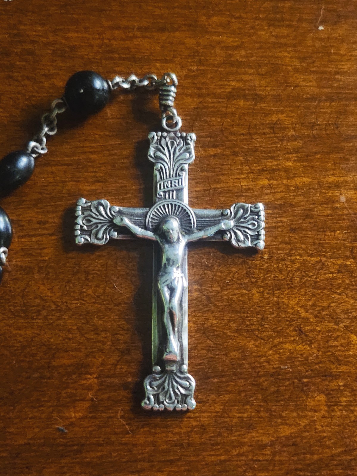 Vintage Sterling Silver Celluloid Bead Rosary & Vtg Red Moroccan Blown Glass Box