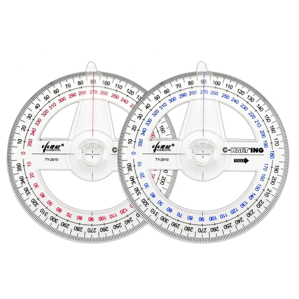 360° Protractor Pack of 2 Protactors Plastic Protractor Math Protractors Clea...