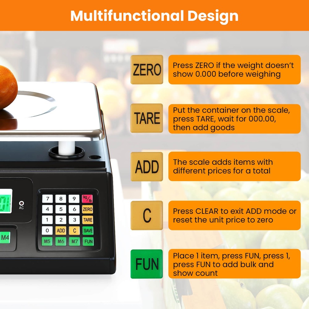 88lb Price Computing Scale with Counting Function, Stainless Steel Platform
