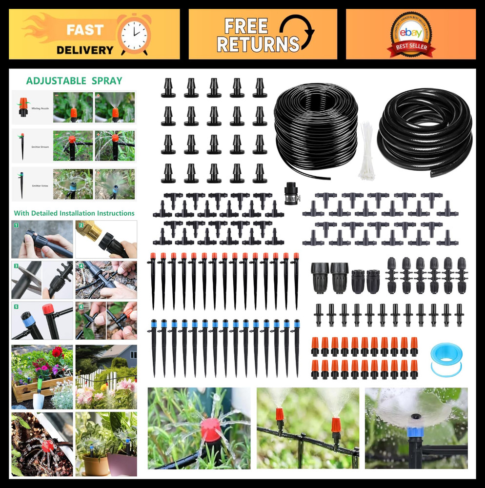 256FT Drip Irrigation Kit, 163PCS Automatic Watering System for Garden, Lawn & P