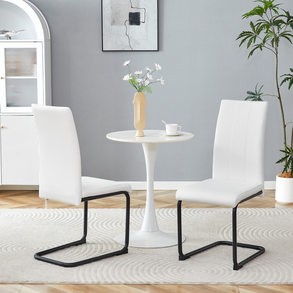 2-Pack White PU Upholstered Dining Chairs - Modern Kitchen Side Chairs with St