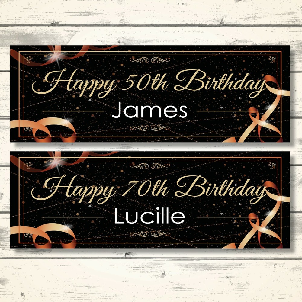 2 PERSONALISED BLACK CELEBRATION BIRTHDAY BANNERS - ANY NAME - ANY AGE