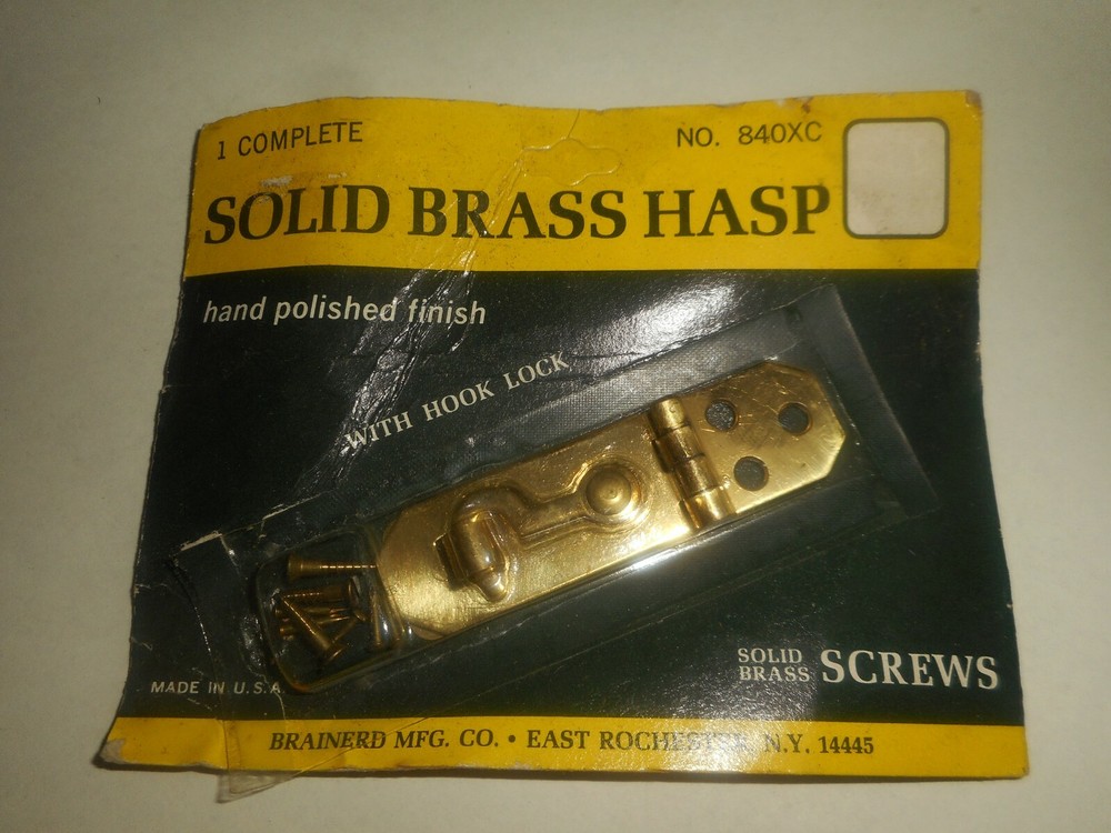 Vintage Solid Brass Hasp & Hook Lock Brainerd Mfg. Small 2 3/4" x 3/4" Nos