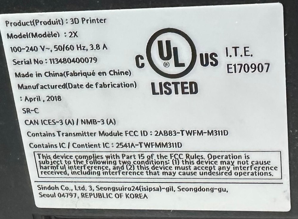 Sindoh 3DWOX 2X 3D Printer.