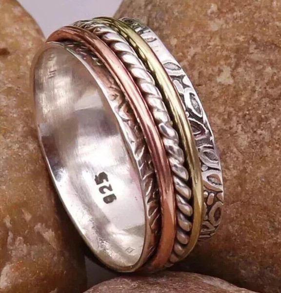 925 Sterling Silver Brass Copper, Solid Silver, Band Ring, Unisex, Spinner Ring