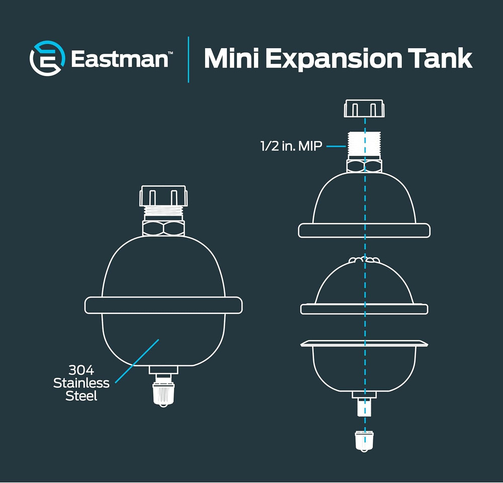 2-Gallon Mini Thermal Expansion Tank Stainless Steel Hammer Arrestor 1/2" 60008