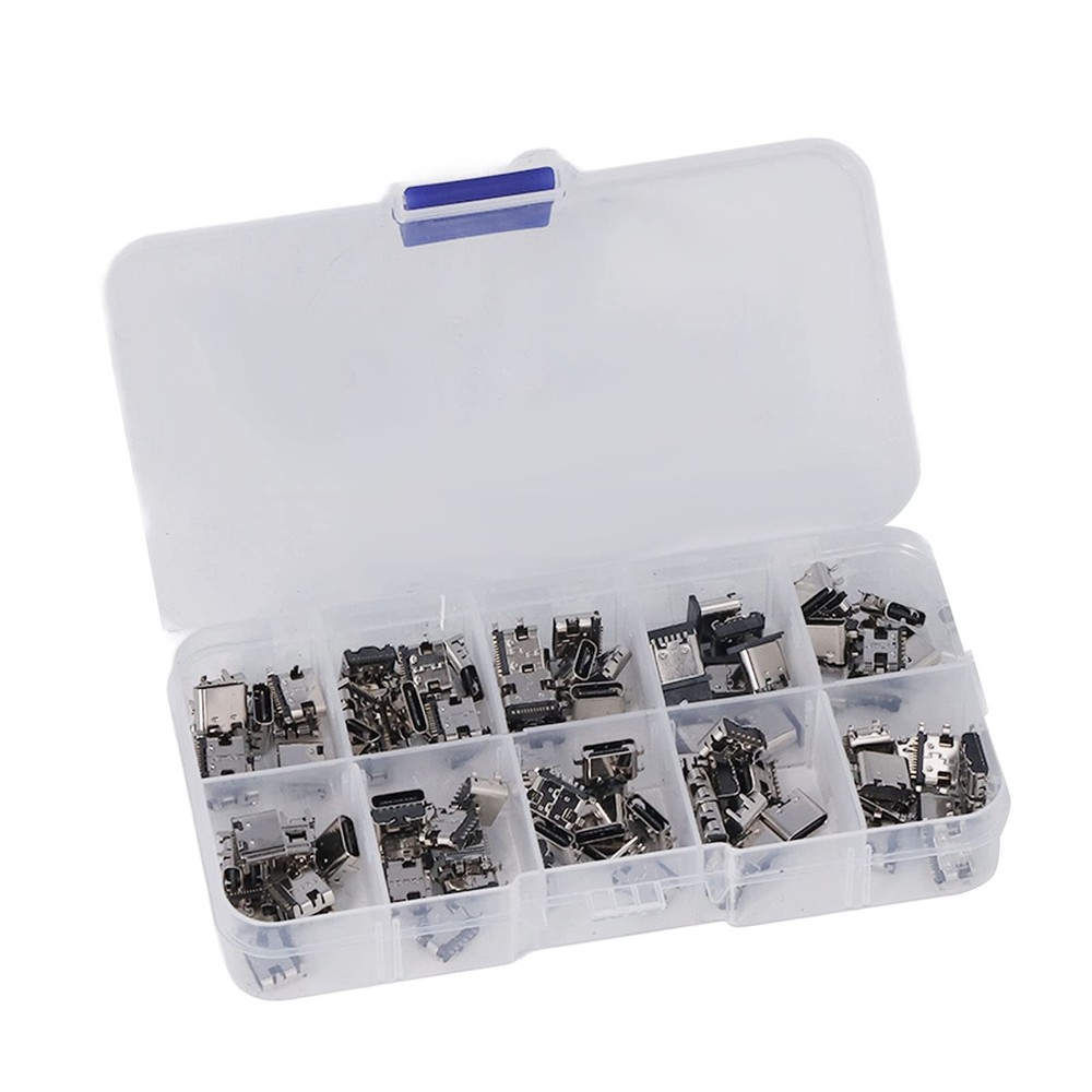 Type C USB Connector Jack 100Pcs Type C USB Female Plug Connector Jack Solder...