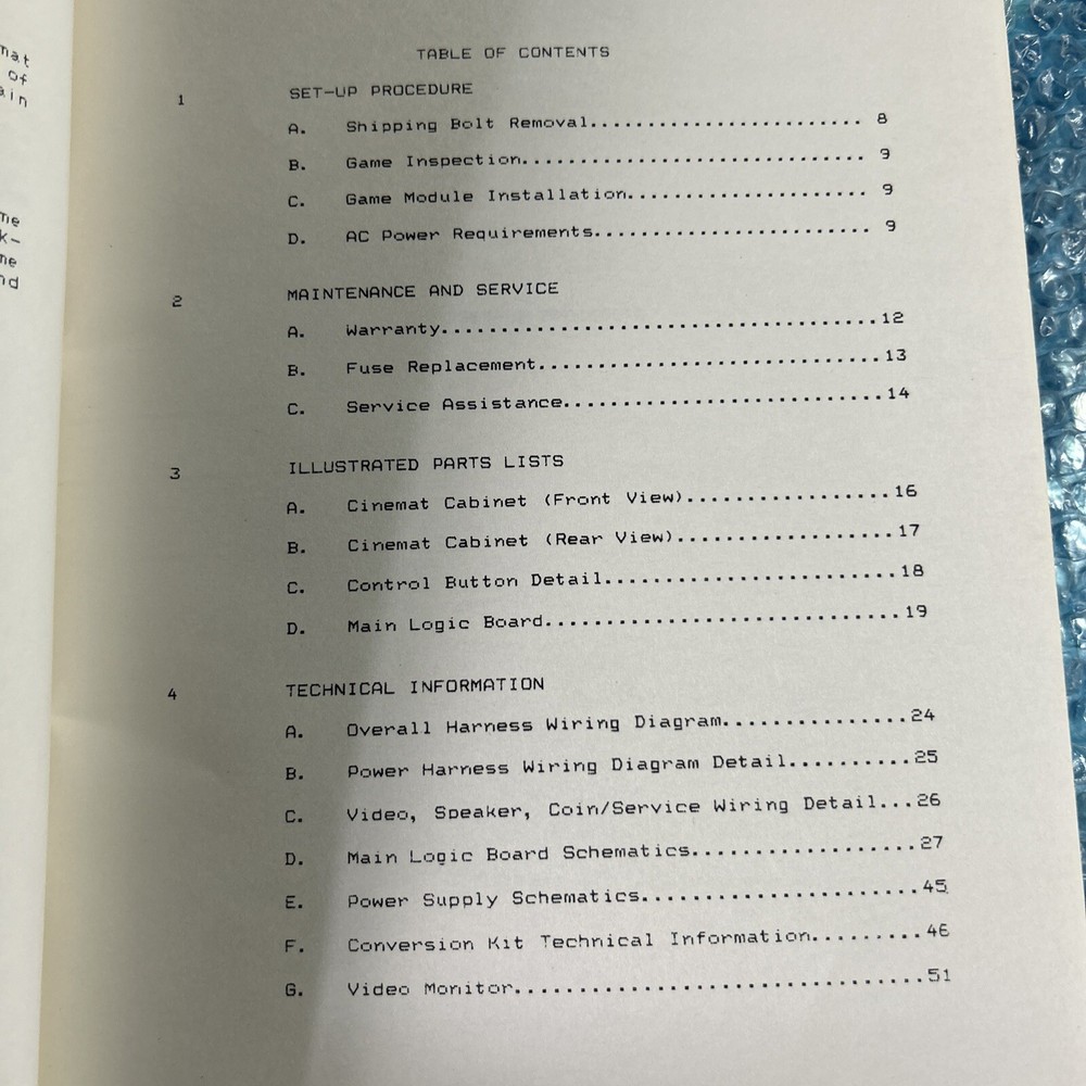 original CINEMAT SYSTEM original arcade video game manual