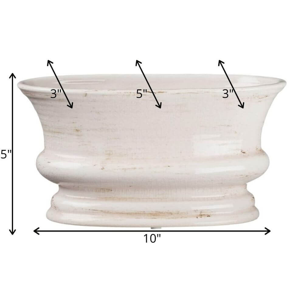 Oval Crackled "Gables" White Planter for Plants and Decor