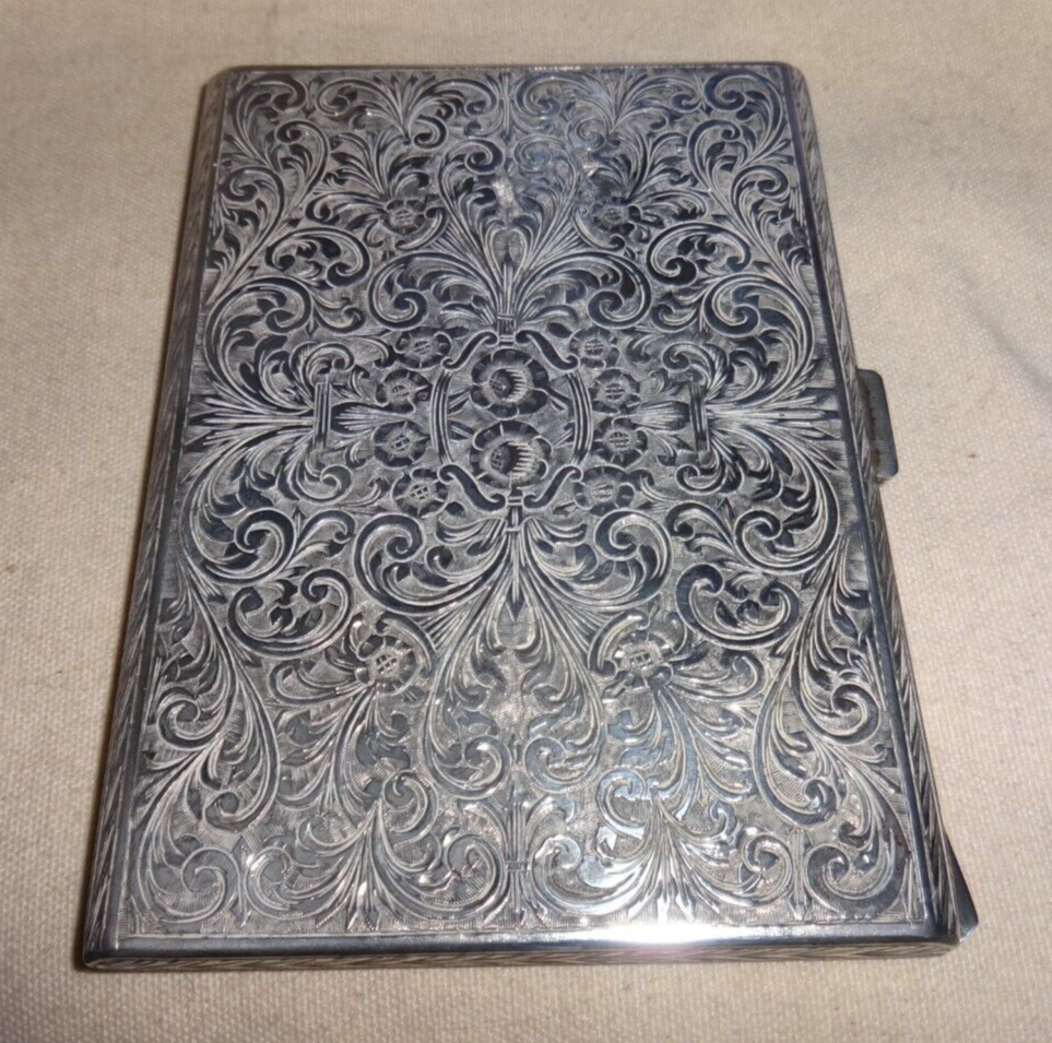 Vintage Rare 800 Silver Etched Case Signed