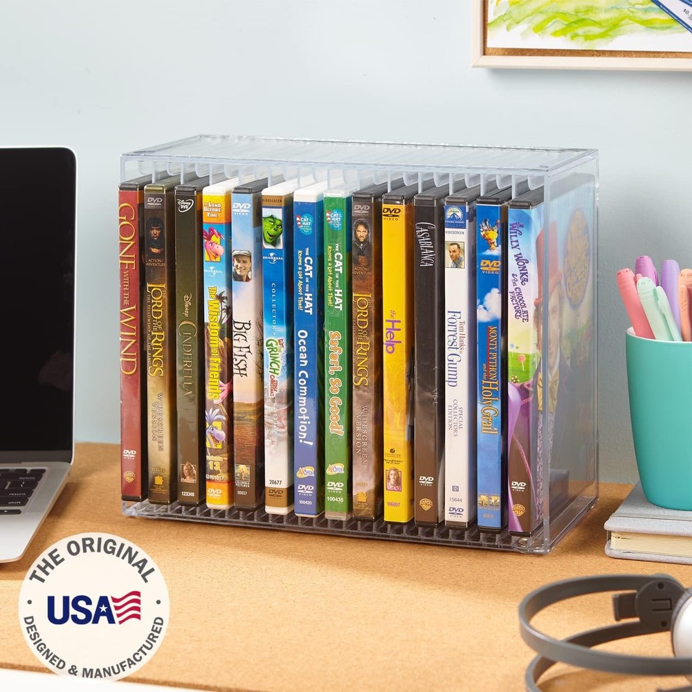 STORi Stackable Clear Plastic DVD Organizer with Rubber Feet |