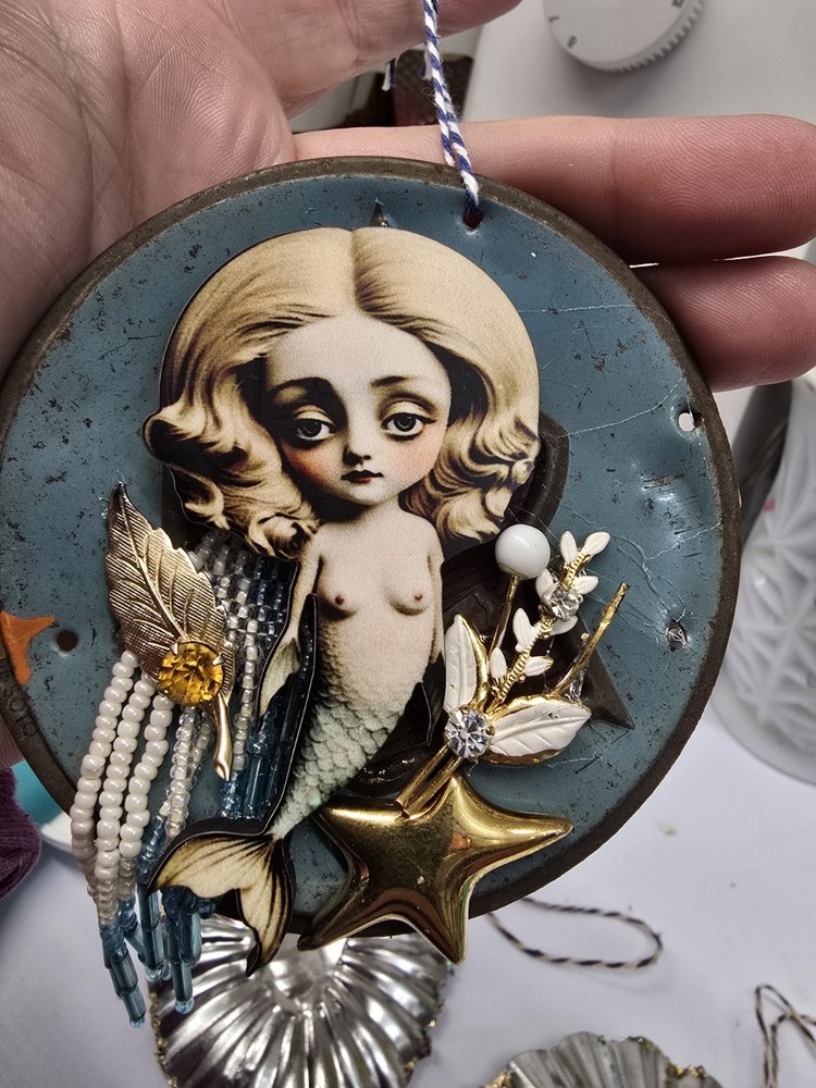 Upcycled Mermaid Assemblage Art Ornament Found Object Artwork