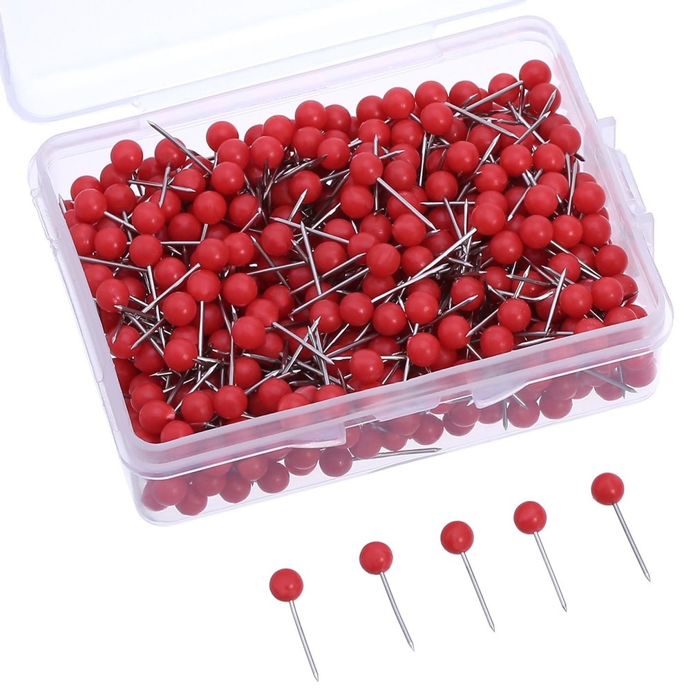 WILLBOND 500 Pack Map Push Pins Tacks Small Round Head 1/8 inch, Red
