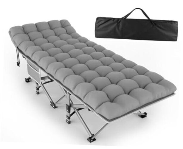 Camping Cot for Adults - Heavy Basic - 75x28x15" Gray Cot + Gray Pad(update)