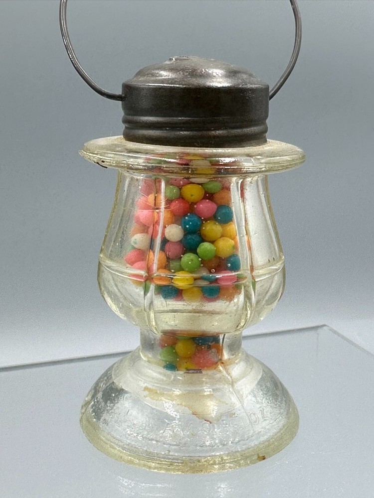 Vintage Long Waisted LANTERN GLASS CANDY CONTAINER A&E 402