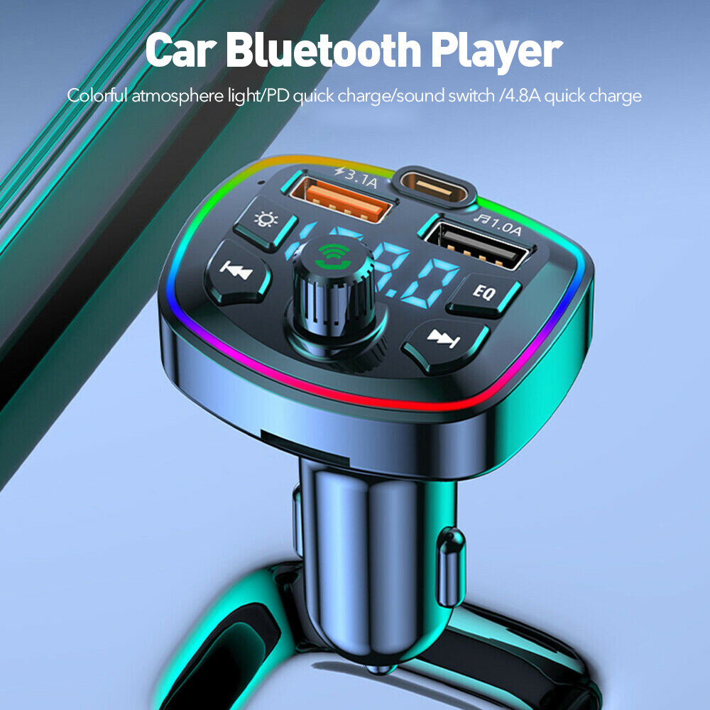 Bluetooth 5.0 Car Wireless FM Transmitter Adapter 2USB PD Charger AUX Hands-Free