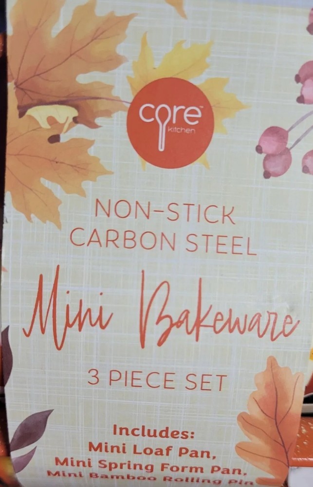 3 Pc Mini Bakeware Set Fall Loaf, Spring Form Tractor, Leaf, Pumpkin Rolling Pin