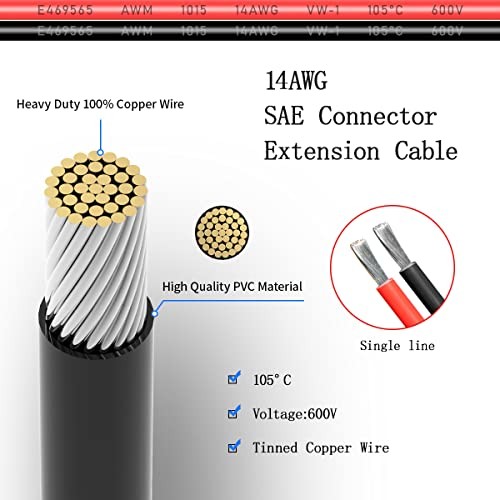 SAE Connector Cable,1FT 2 Pin SAE Quick Connector 14AWG 1FT SAE Connector