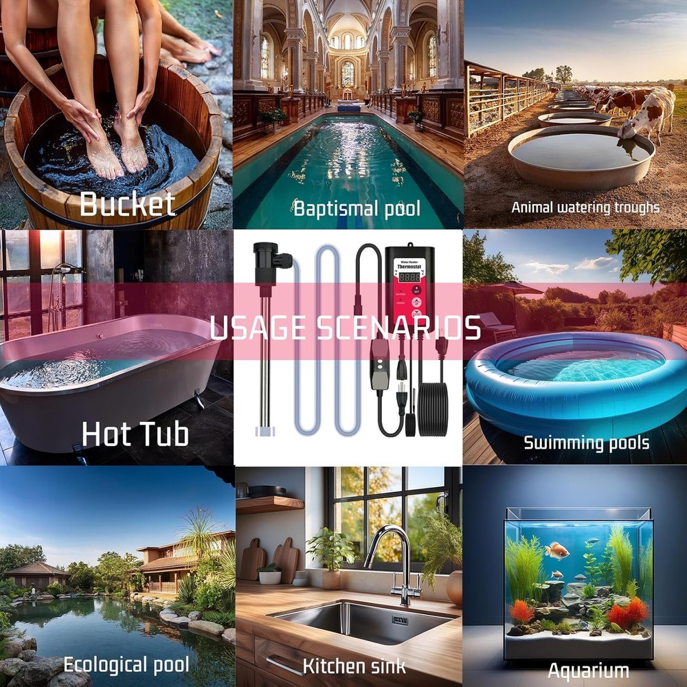 1500W Titanium Submersible Electric Immersion Water Heater with Temp Control & G