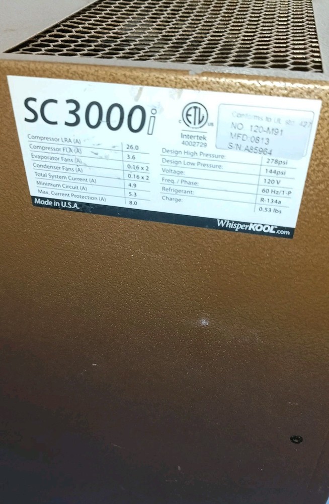 Whisperkool SC 3000i Wine Cellar Cooler System Refrigeration Unit Powers On-read