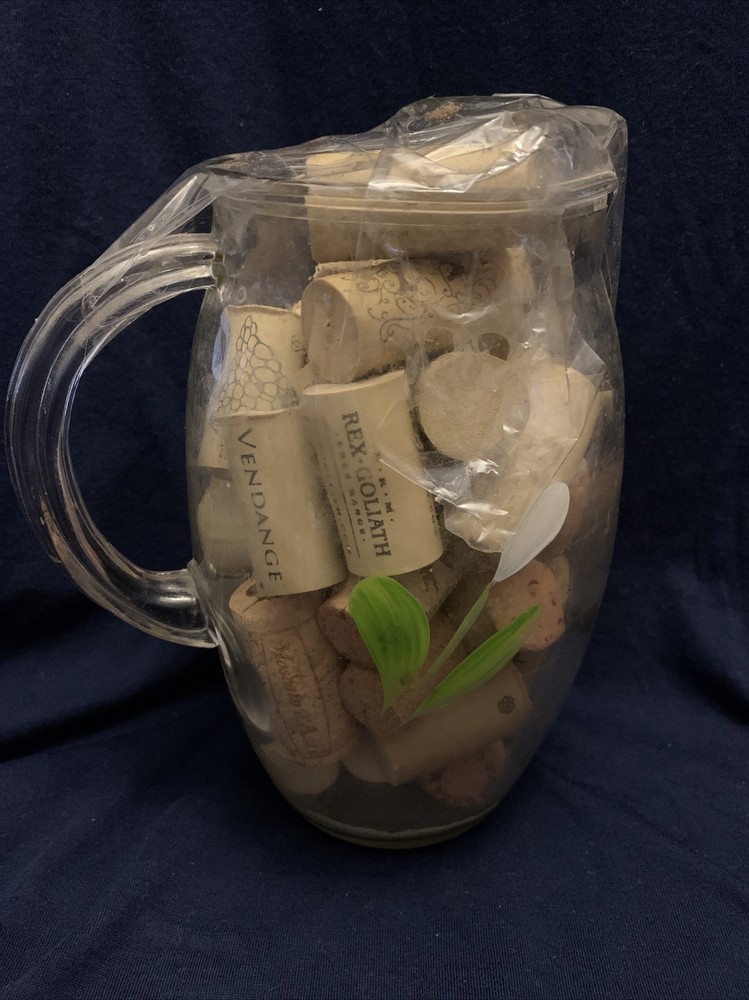 Wine Bottle Corks In Hand Painted Pitcher