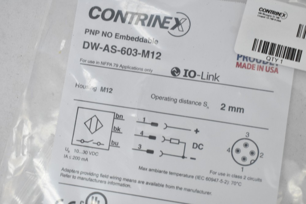 Contrinex DW-AS-603-M12 Inductive Sensor Tool w Hardware NO 8mm Range OEM
