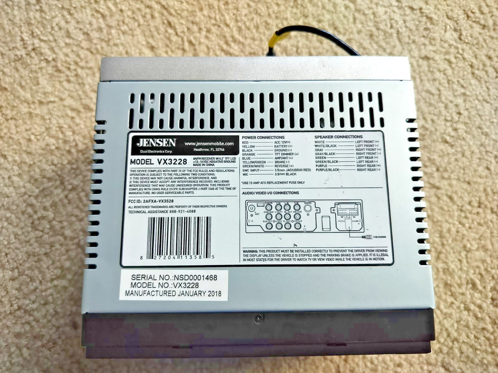 Jensen 6.2″ Mechless Receiver with Bluetooth – VX3228 **UNTESTED | READ**