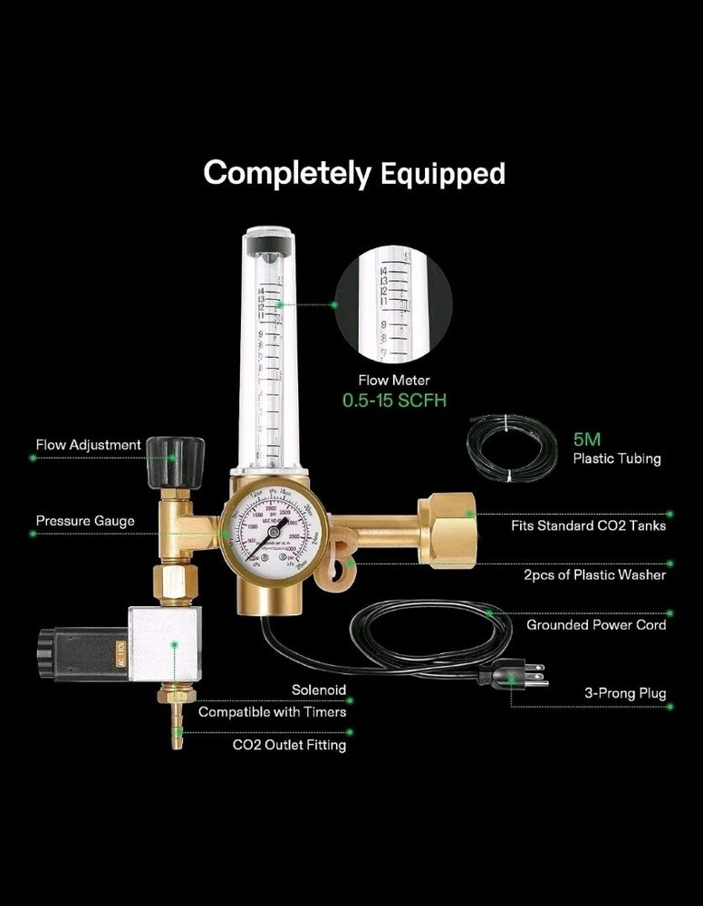 VIVOSUN CO2 Regulator Hydroponics Emitter System with Solenoid Valve Flowmeter