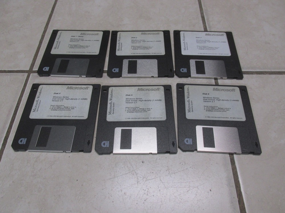 Microsoft Windows Operating System 1-6 Floppy Disks 1993 Version 3.1