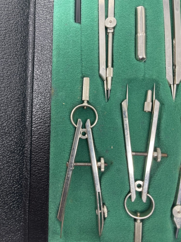 Vintage Drafting Tools Set With Green Black Case Made in Germany Technical 609