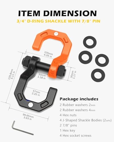Separate D-Ring Shackles, 2Pack 3/4" Separate D-Ring Shackles Black & Orange