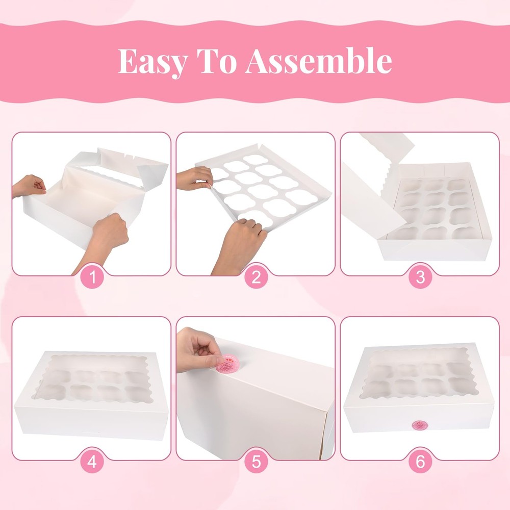 10 PCS Cupcake Boxes 12 Count Containers Window Inserts White Bakery Holder