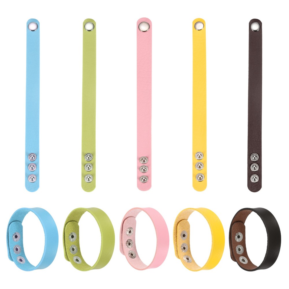 10 Pcs Plain Leather Bracelets Leather Snap Bracelets, Mixed Colors