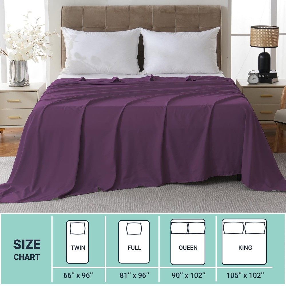 ZPECC Full Flat Sheet Only 1 Pack, Durable Dark Purple Top Bed Sheets Hypoall...