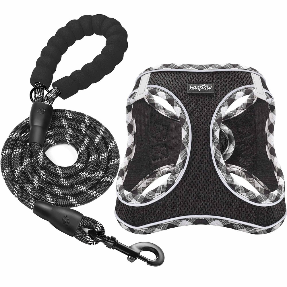 haapaw Dog Harness with Leash Set, No Pull Adjustable Reflective M, Black