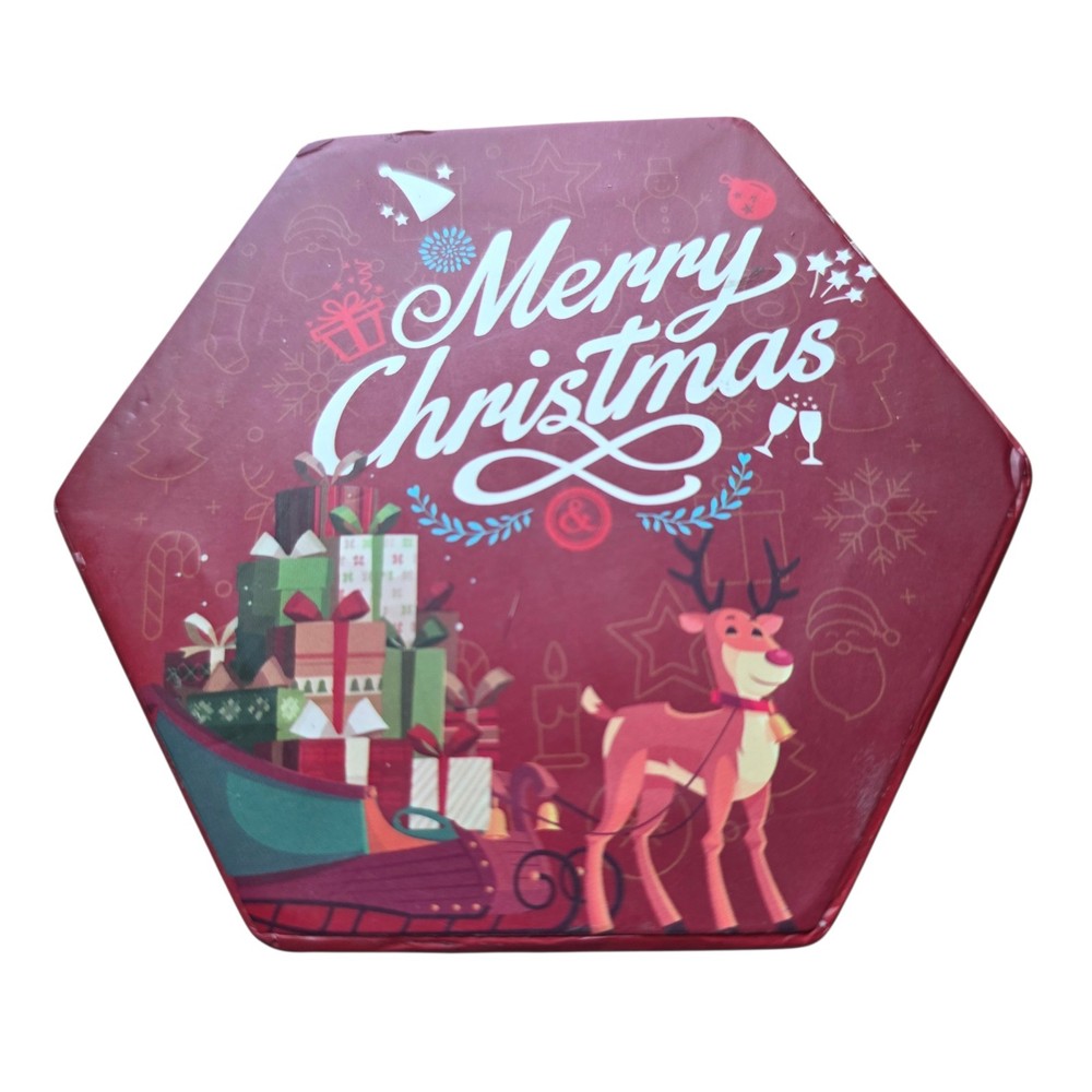 5 Hexagon shaped nesting gift boxes green beige patterned + 1 Christmas box